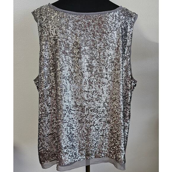 NWT Talbots WOMAN Chic Classy Silver Gray Sequin V-Neck Tank Top Cami 24 W - Picture 3 of 8